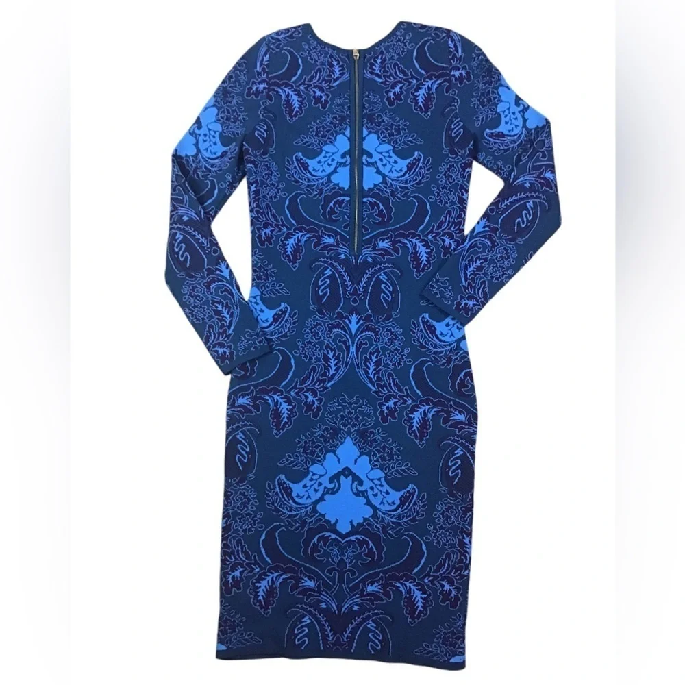 Felicity & Coco Jacquard Sweater Body-Con Dress In Teal Blue/Purple Women Large